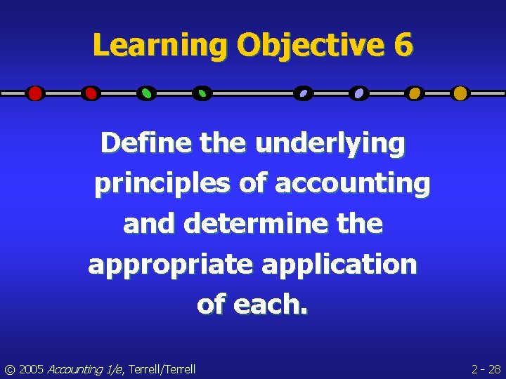 Learning Objective 6 Define the underlying principles of accounting and determine the appropriate application