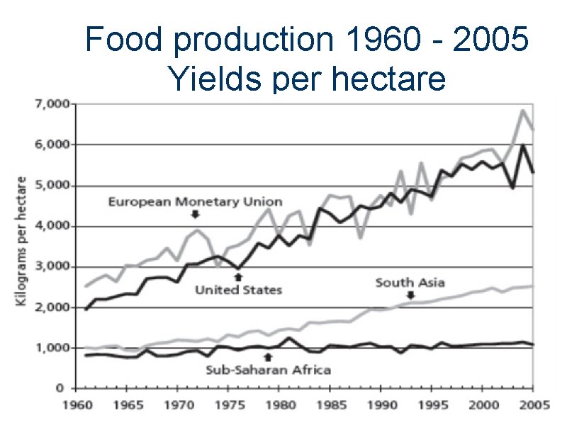 Food production 1960 - 2005 Yields per hectare 