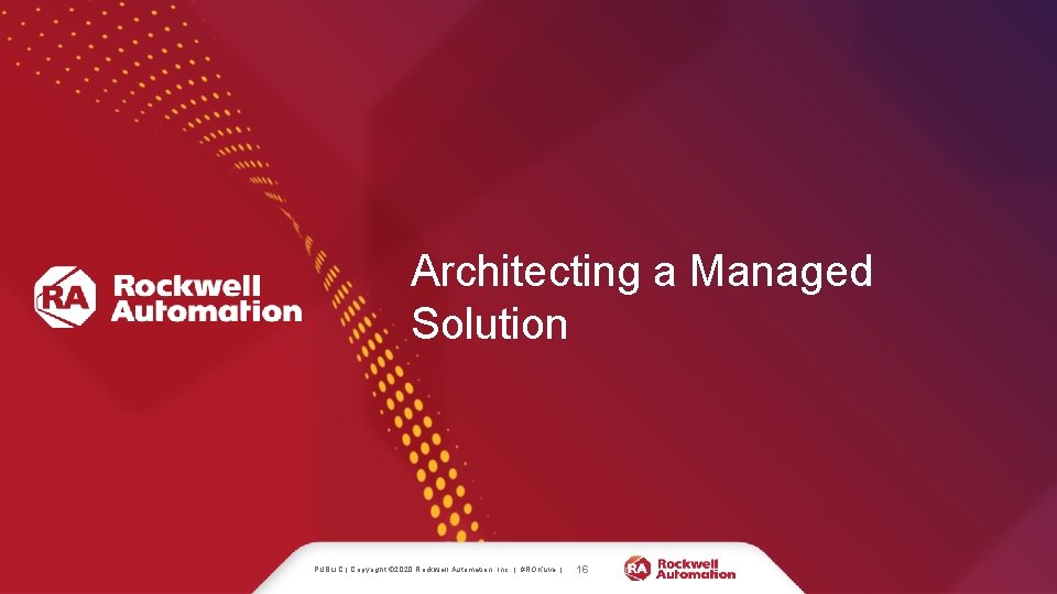 Architecting a Managed Solution PUBLIC | Copyright © 2020 Rockwell Automation, Inc. | #ROKLive