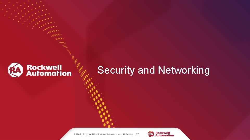 Security and Networking PUBLIC | Copyright © 2020 Rockwell Automation, Inc. | #ROKLive |