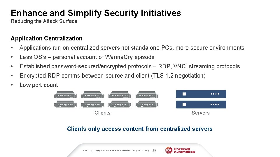 Enhance and Simplify Security Initiatives Reducing the Attack Surface Application Centralization • Applications run