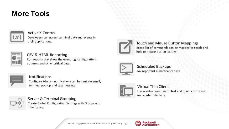More Tools PUBLIC | Copyright © 2020 Rockwell Automation, Inc. | #ROKLive | 33
