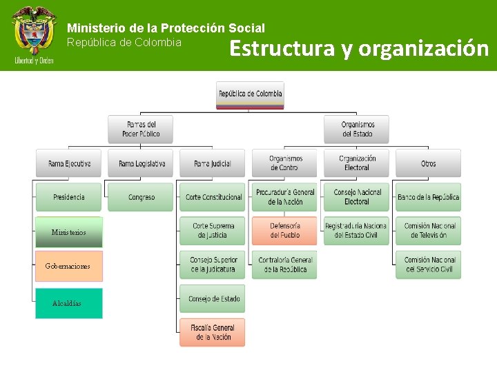 Ministerio de la Protección Social República de Colombia Ministerios Gobernaciones Alcaldías Estructura y organización