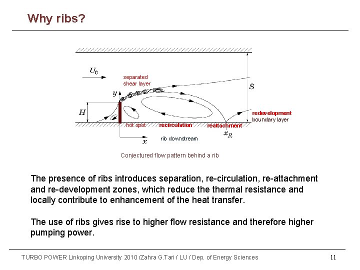 Part (1) ribs? Why separated shear layer hot spot recirculation reattachment redevelopment boundary layer