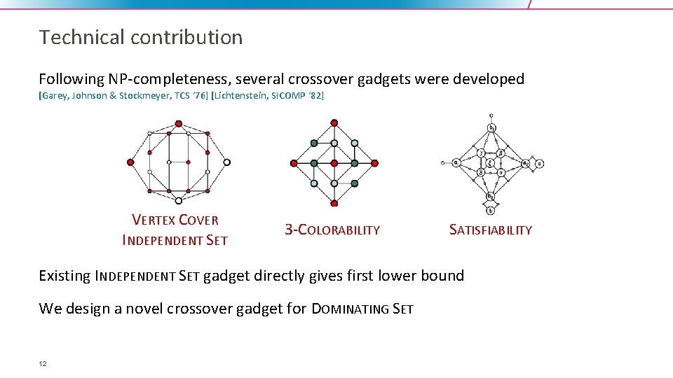 Technical contribution Following NP-completeness, several crossover gadgets were developed [Garey, Johnson & Stockmeyer, TCS