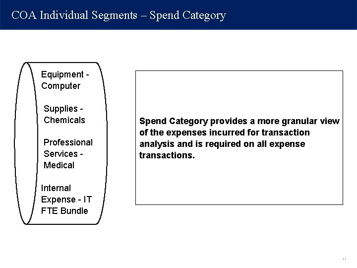 COA Individual Segments – Spend Category Equipment Computer Supplies Chemicals Professional Services Medical Spend