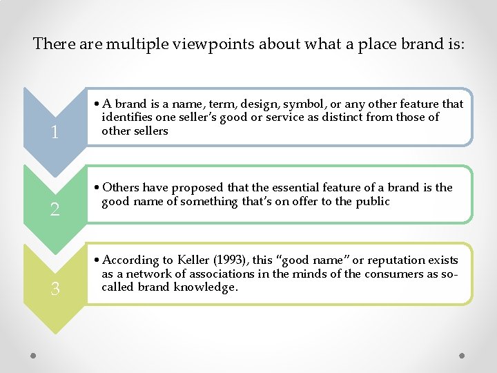 There are multiple viewpoints about what a place brand is: 1 2 3 •