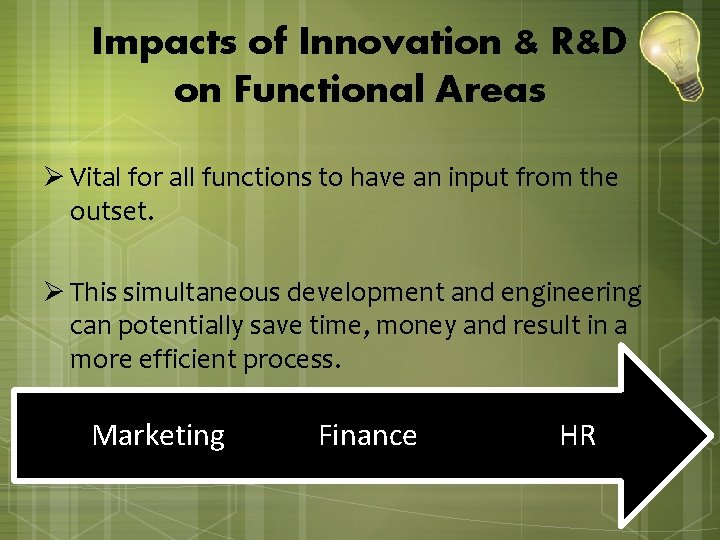 Impacts of Innovation & R&D on Functional Areas Ø Vital for all functions to