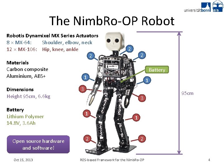 The Nimb. Ro-OP Robotis Dynamixel MX Series Actuators 8 × MX-64: Shoulder, elbow, neck