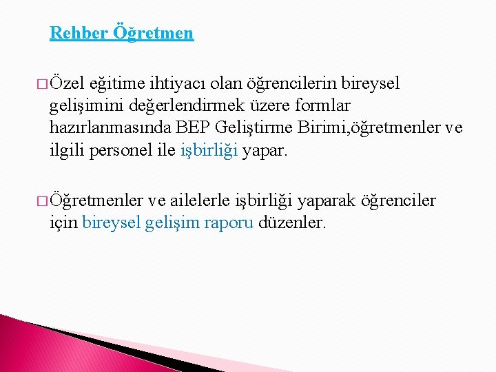 Rehber Öğretmen � Özel eğitime ihtiyacı olan öğrencilerin bireysel gelişimini değerlendirmek üzere formlar hazırlanmasında