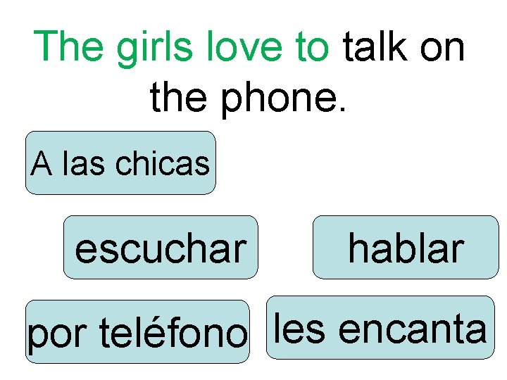 The girls love to talk on the phone. A las chicas escuchar hablar por