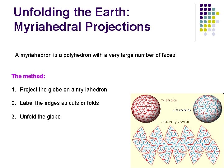 Unfolding the Earth: Myriahedral Projections A myriahedron is a polyhedron with a very large