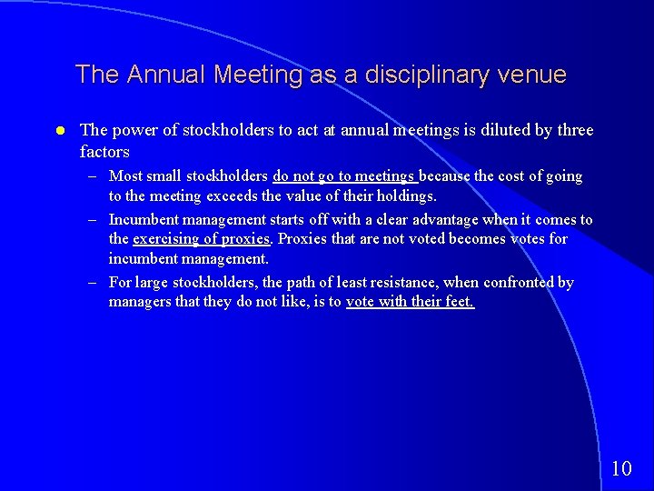 The Annual Meeting as a disciplinary venue The power of stockholders to act at