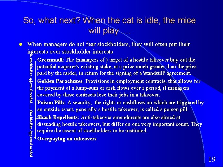 So, what next? When the cat is idle, the mice will play. . No