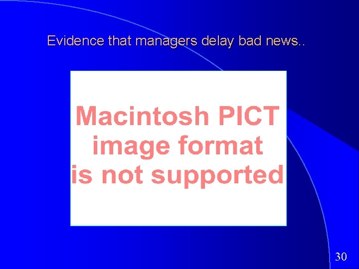 Evidence that managers delay bad news. . 30 