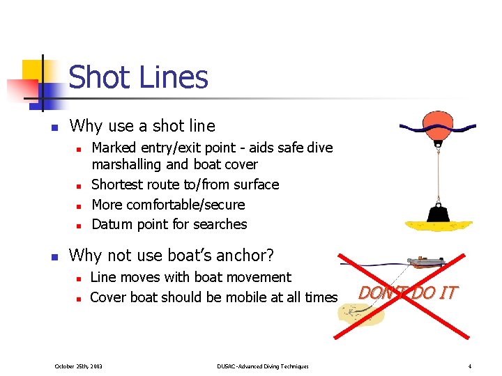 Shot Lines n Why use a shot line n n n Marked entry/exit point