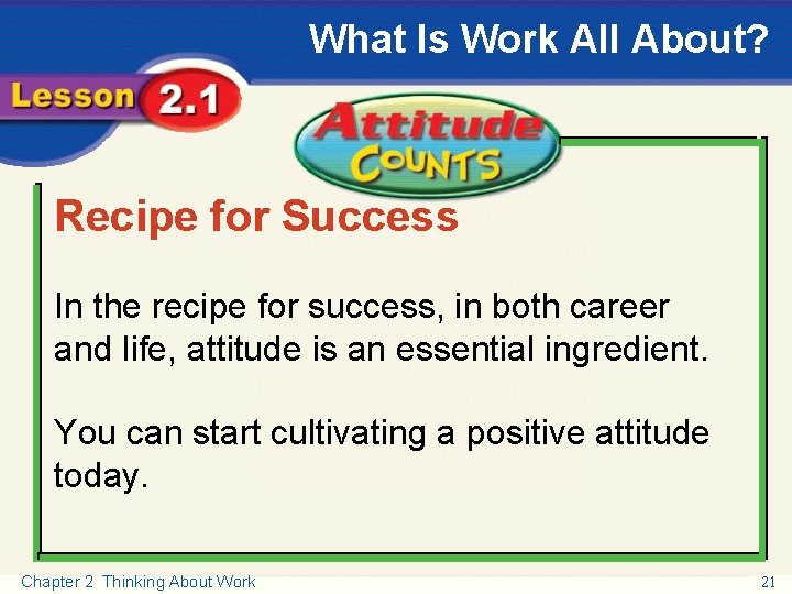What Is Work All About? Attitude Counts Recipe for Success In the recipe for
