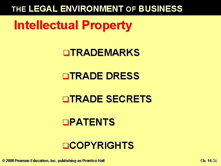 THE LEGAL ENVIRONMENT OF BUSINESS Intellectual Property q. TRADEMARKS q. TRADE DRESS q. TRADE