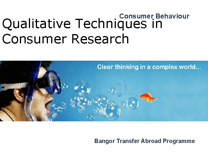 Consumer Behaviour Qualitative Techniques in Consumer Research Bangor Transfer Abroad Programme 