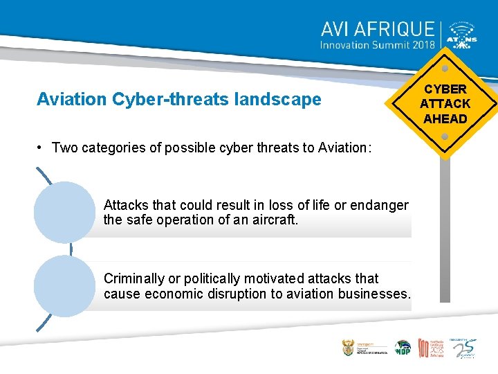 Aviation Cyber-threats landscape • Two categories of possible cyber threats to Aviation: Attacks that