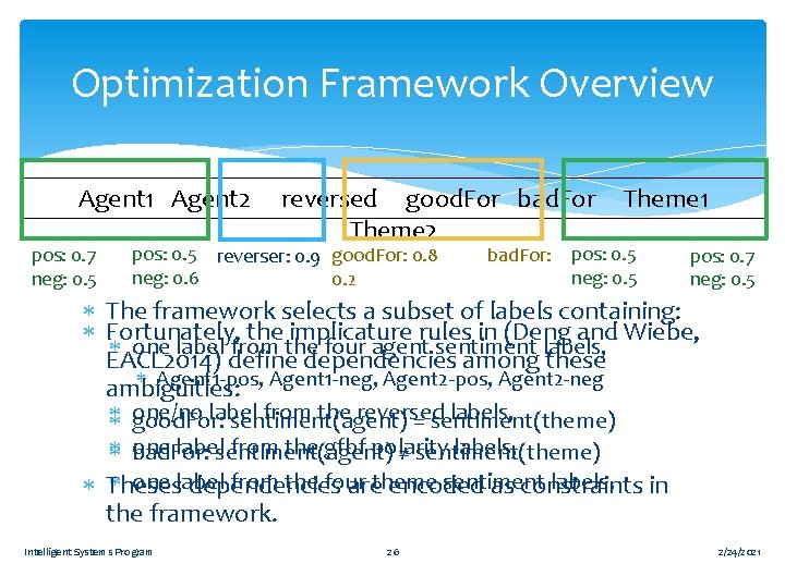 Optimization Framework Overview Agent 1 Agent 2 pos: 0. 7 neg: 0. 5 reversed