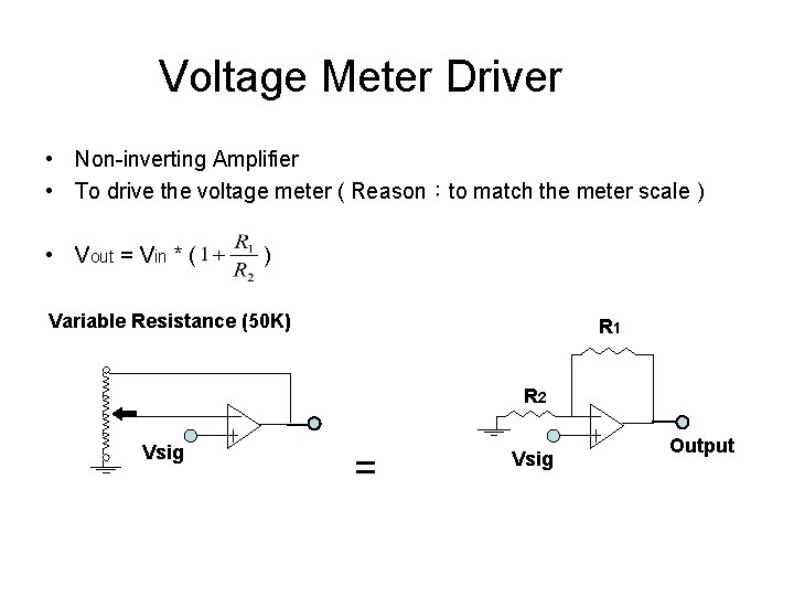 Voltage Meter Driver • Non-inverting Amplifier • To drive the voltage meter ( Reason:to Voltage Meter Driver • Non-inverting Amplifier • To drive the voltage meter ( Reason:to