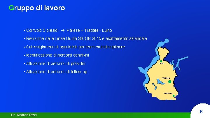Gruppo di lavoro • Coinvolti 3 presidi Varese – Tradate - Luino • Revisione