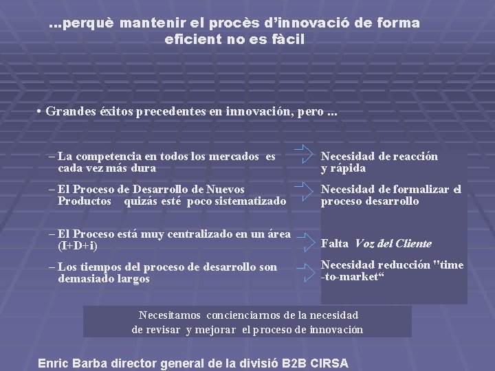 . . . perquè mantenir el procès d’innovació de forma eficient no es fàcil