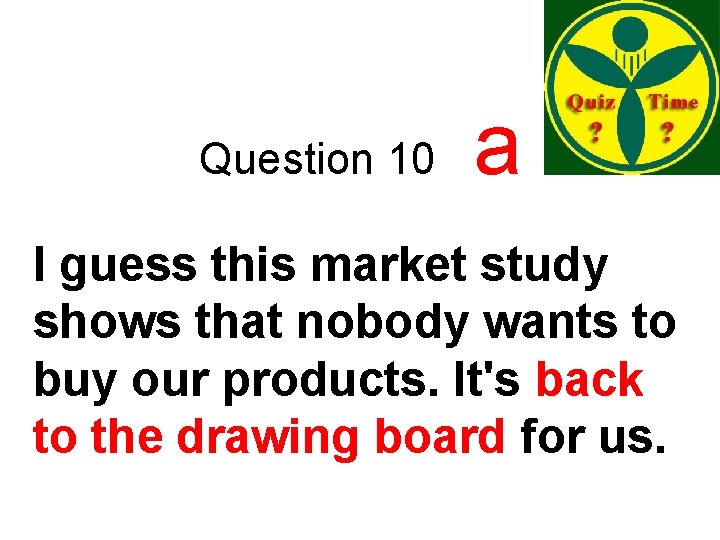 Question 10 a I guess this market study shows that nobody wants to buy