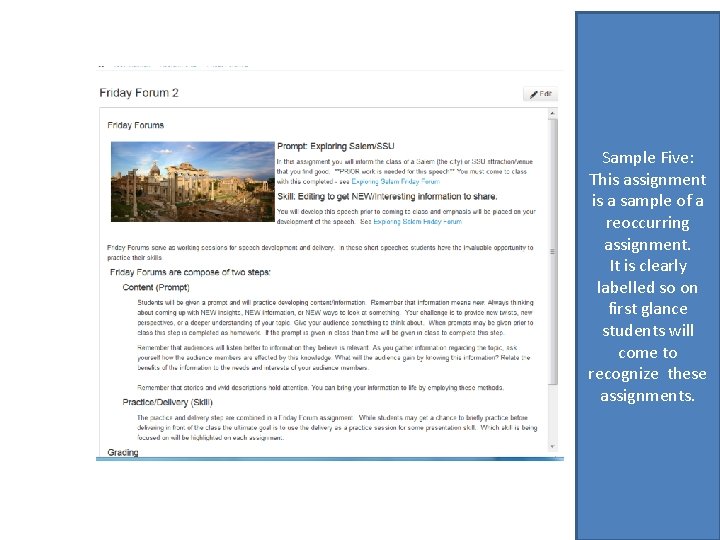 Sample Five: This assignment is a sample of a reoccurring assignment. It is clearly