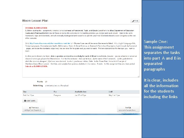 Sample One: This assignment separates the tasks into part A and B in separated