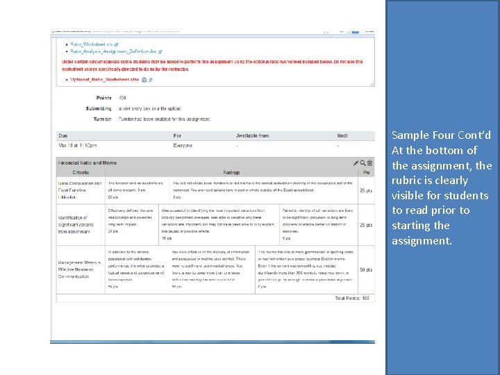 Sample Four Cont’d At the bottom of the assignment, the rubric is clearly visible