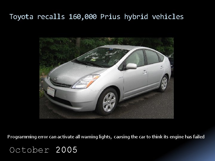 Toyota recalls 160, 000 Prius hybrid vehicles Programming error can activate all warning lights,