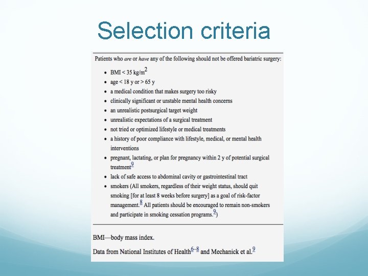 Selection criteria 