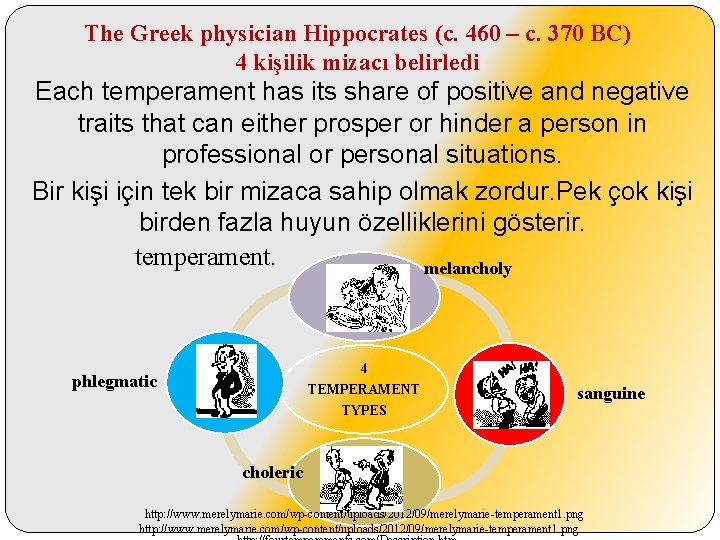 The Greek physician Hippocrates (c. 460 – c. 370 BC) 4 kişilik mizacı belirledi