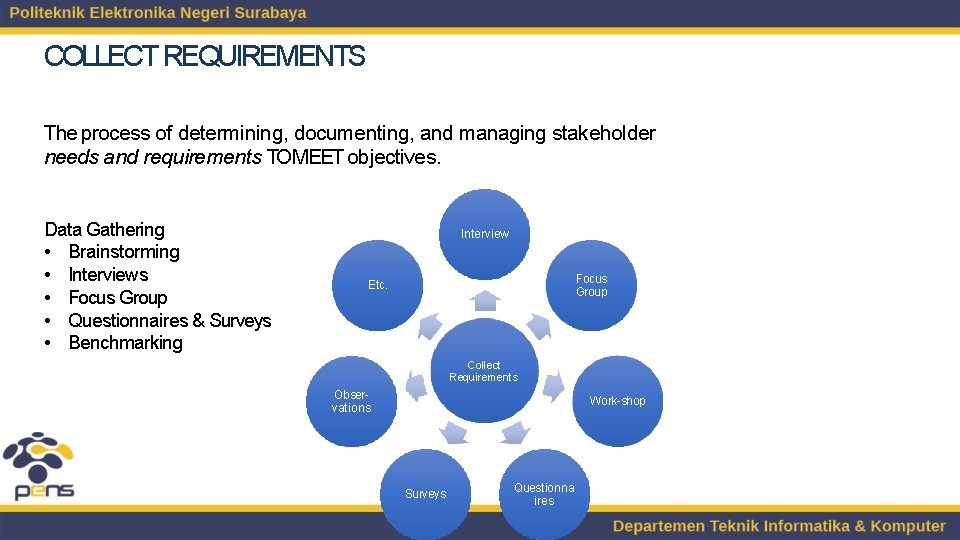 COLLECT REQUIREMENTS The process of determining, documenting, and managing stakeholder needs and requirements TOMEET