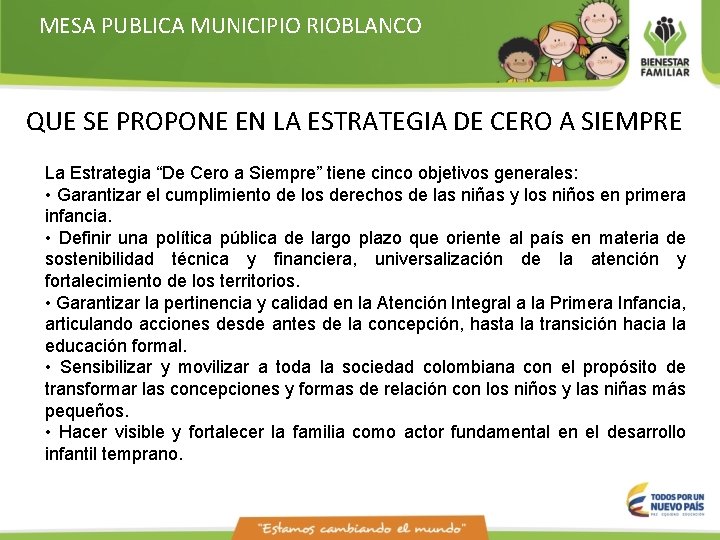 MESA PUBLICA MUNICIPIO RIOBLANCO QUE SE PROPONE EN LA ESTRATEGIA DE CERO A SIEMPRE