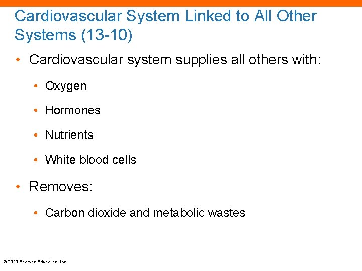 Cardiovascular System Linked to All Other Systems (13 -10) • Cardiovascular system supplies all