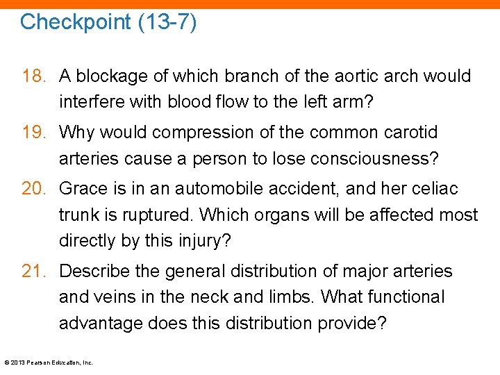 Checkpoint (13 -7) 18. A blockage of which branch of the aortic arch would