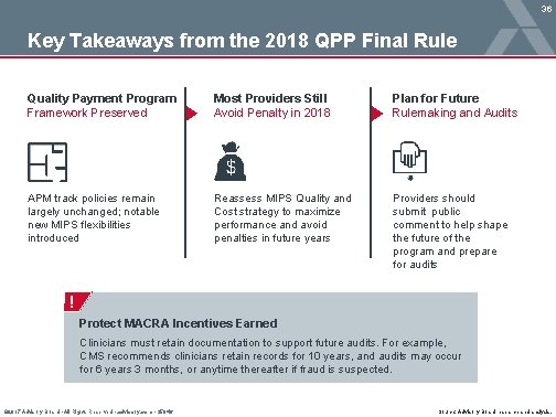 36 Key Takeaways from the 2018 QPP Final Rule Quality Payment Program Framework Preserved