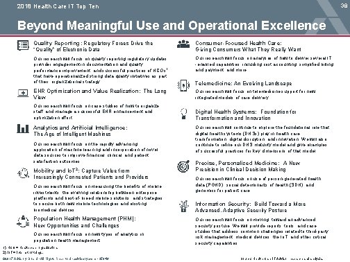 38 2018 Health Care IT Top Ten Beyond Meaningful Use and Operational Excellence Quality