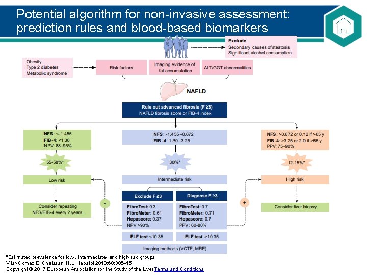 Potential algorithm for non-invasive assessment: prediction rules and blood-based biomarkers *Estimated prevalence for low-,