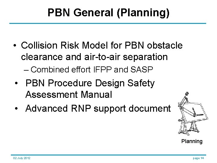 PBN General (Planning) • Collision Risk Model for PBN obstacle clearance and air-to-air separation