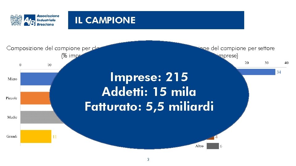 IL CAMPIONE Composizione del campione per classe dimensionale (% imprese) Composizione del campione per