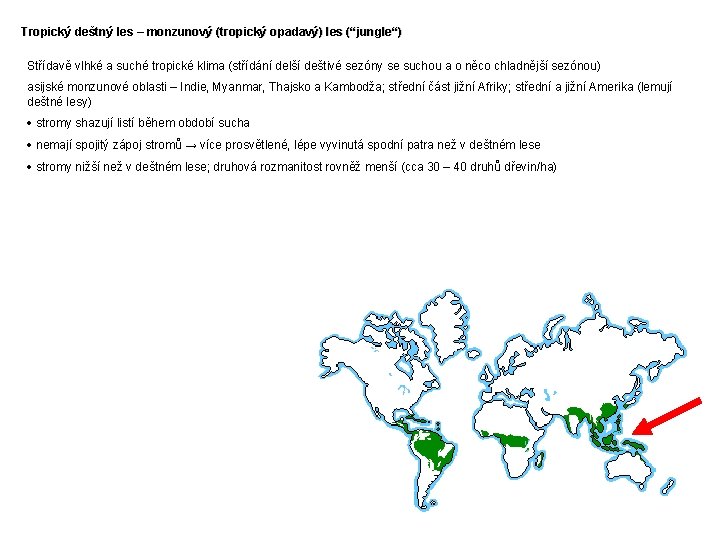 Tropický deštný les – monzunový (tropický opadavý) les (“jungle “) Tropický deštný les –