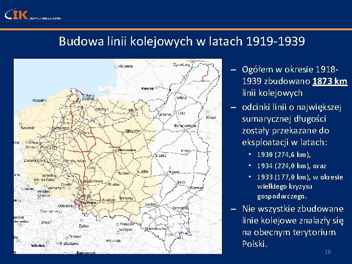 Budowa linii kolejowych w latach 1919 -1939 – Ogółem w okresie 19181939 zbudowano 1873