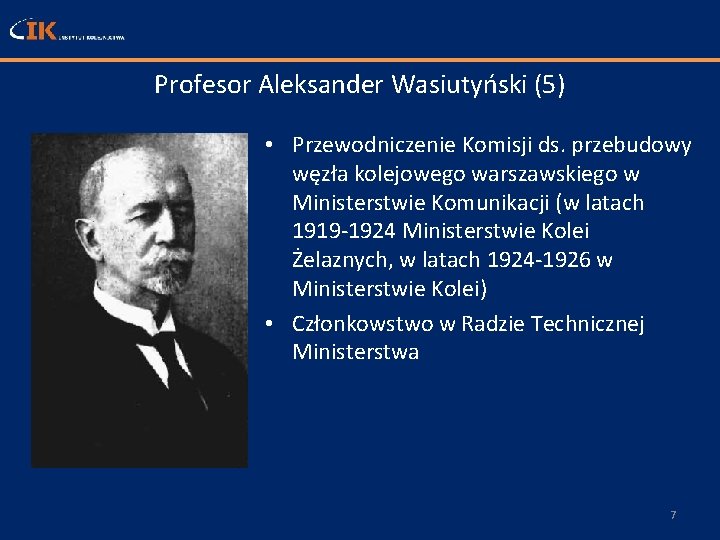 Profesor Aleksander Wasiutyński (5) • Przewodniczenie Komisji ds. przebudowy węzła kolejowego warszawskiego w Ministerstwie