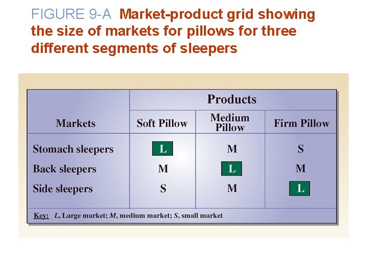 FIGURE 9 -A Market-product grid showing the size of markets for pillows for three