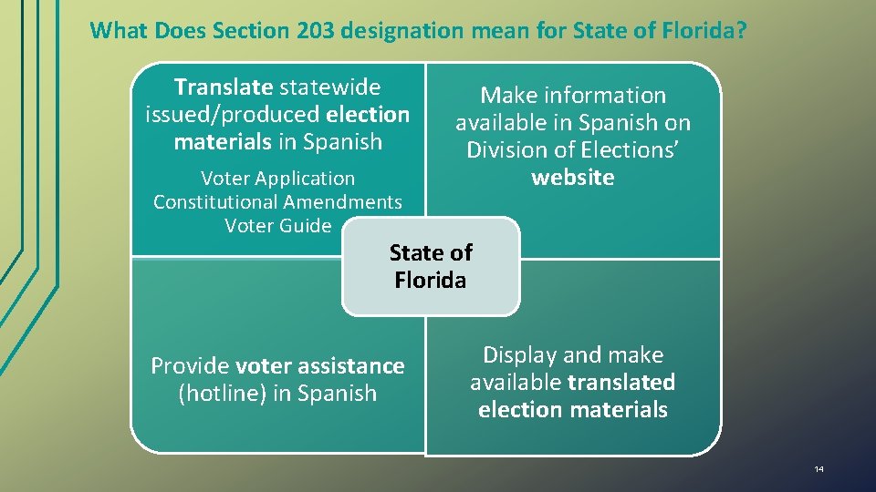 What Does Section 203 designation mean for State of Florida? Translate statewide issued/produced election