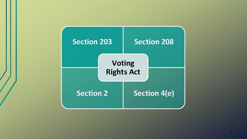 Section 203 Section 208 Voting Rights Act Section 2 Section 4(e) 9 